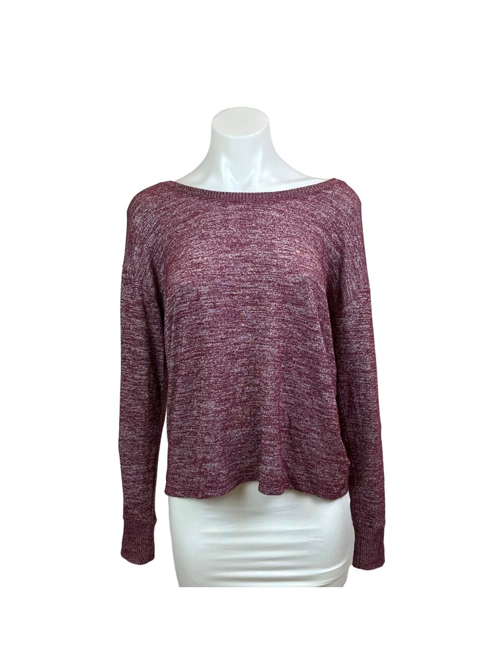 Gap Womens Heather Red Viscose Rib Round Neck Drop Long Sleeve Sweater Top S